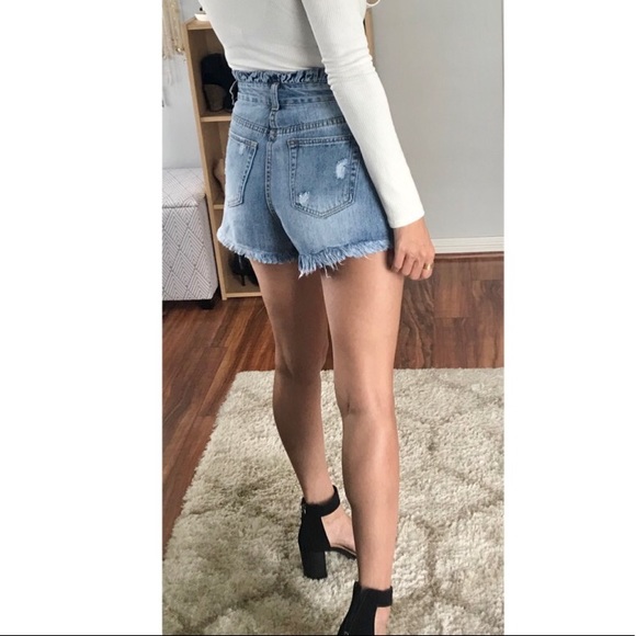 LAST ONE Paper Bag High Waist Denim Shorts - Picture 3 of 9